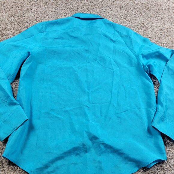 LAUREN Ralph Lauren Shirt Womens Medium Blue Silk Button Up Long Sleeve Stains - Picture 11 of 11